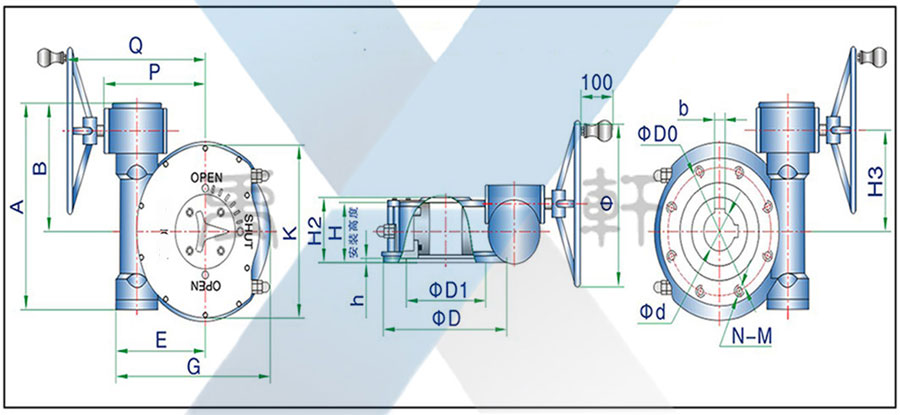 QDX3-C7蝶閥鑄鋼蝸輪頭(圖1)