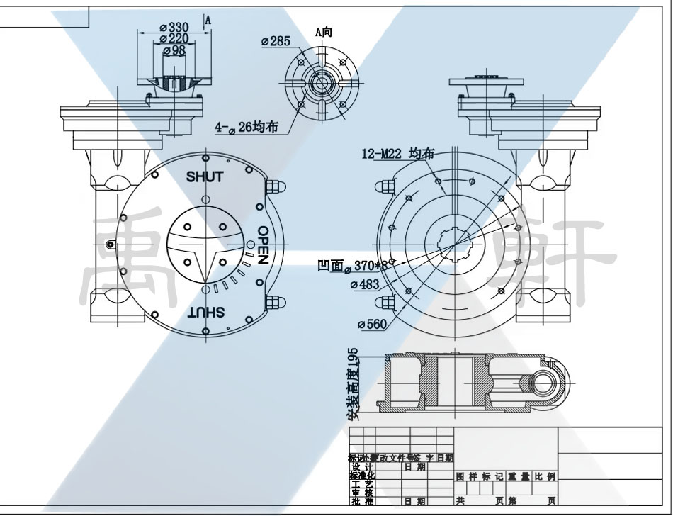 QDX3-D12电动蜗轮箱连接尺寸图(图1)